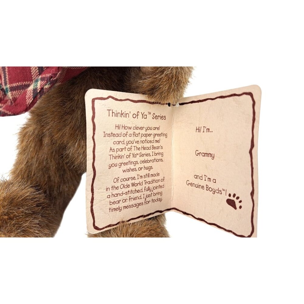Vintage Boyds Bears Love You Grandma Teddy Plush 8" Plaid Heart Bow Pillow Gift - Picture 10 of 12